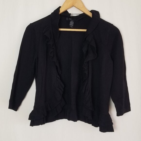 Style & Co. Sweaters - Style&Co  black 3/4 sleeve ruffle cardigan women's size Medium Petite (5…